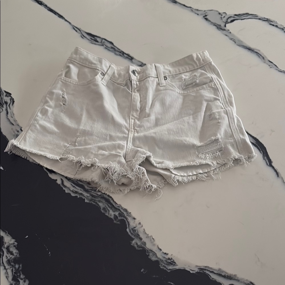 Women's Distressed White Denim Shorts
